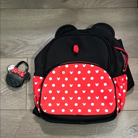 Disney Other - Disney Kids Backpack with Polka Dots - Red and Black